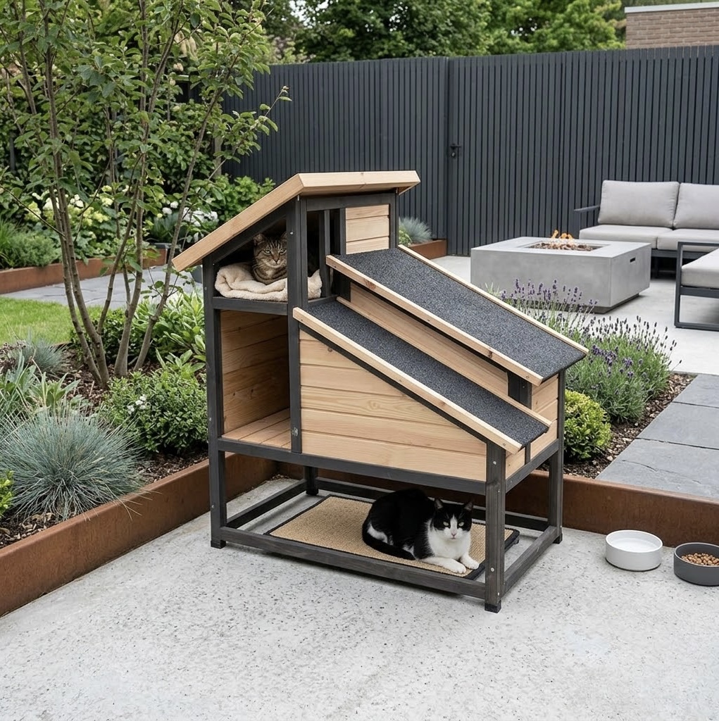 [15883] Woodland casa para gatos Meowing Mansion [color madera (Madera)]